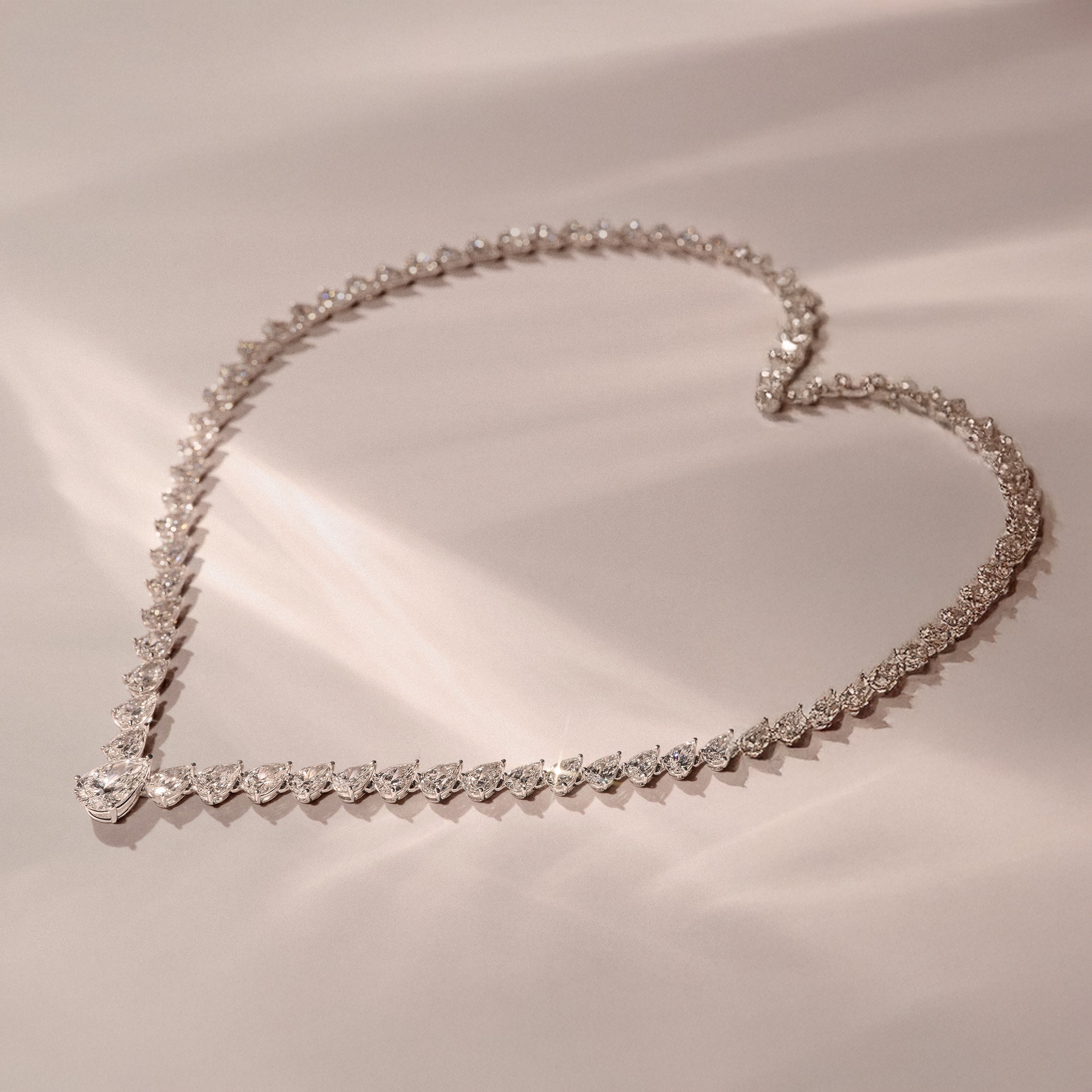 LUXE 32.00ct Lab Diamond Necklace with 3.00ct IGI Certified Pear-Cut Centre in 18K White Gold
